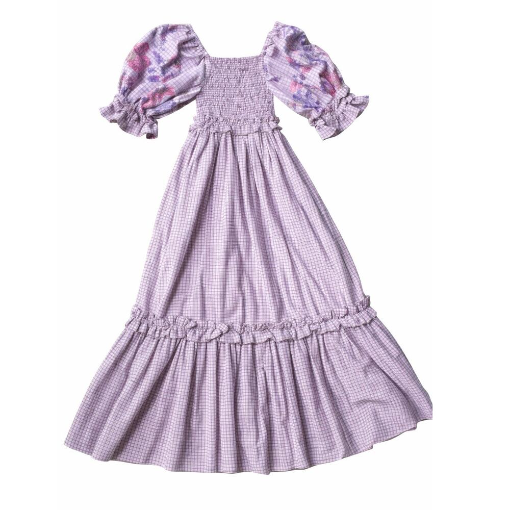 Beautiful Margarita Mercantile Dress XS Lauren Purple Gingham Check Embroidery